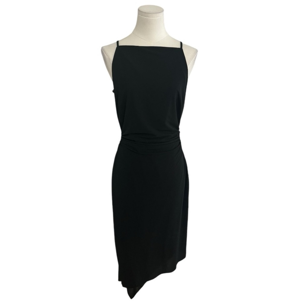 DAVID MEISTER Black Midi Dress Asymmetric Size 8 Sleeveless Holiday Party VTG